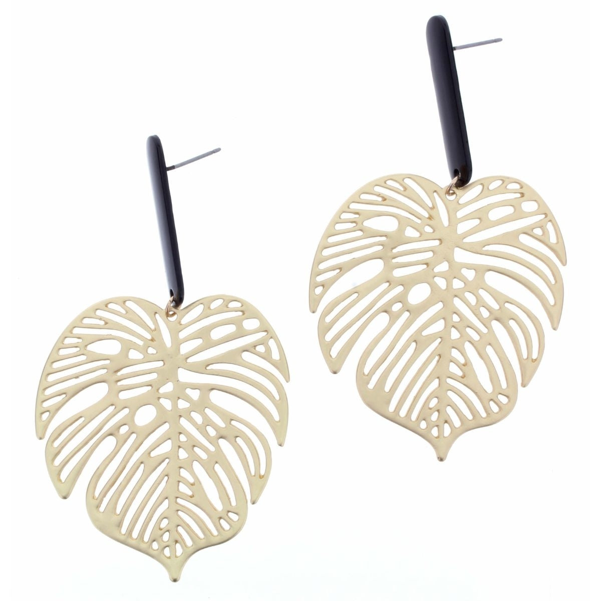Jet Bar with Gold Palm Leaf Earring - Debs on 5th