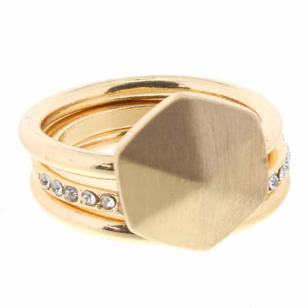 Gold Hexagon 3 Layer Stackable Ring - Debs on 5th