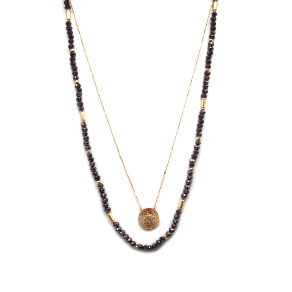 16", 18" 2 Layer Chocolate Beaded, Gold Chain with Star Necklace - Debs on 5th
