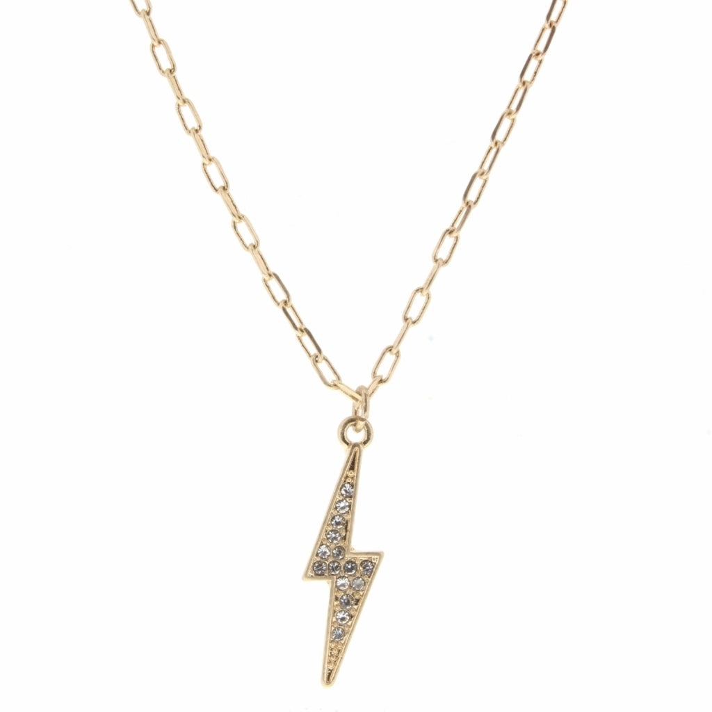 Clear Rhinestone Lightning Bolt Necklace - Debs on 5th