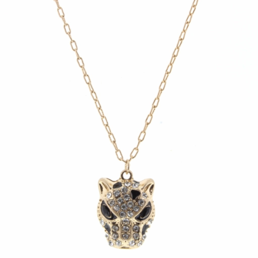 Clear Rhinestone Cheetah Head Necklace - Debs on 5th