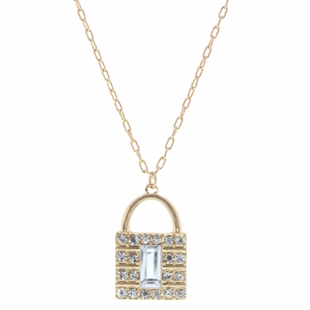 Clear Rhinestone Padlock Necklace - Debs on 5th