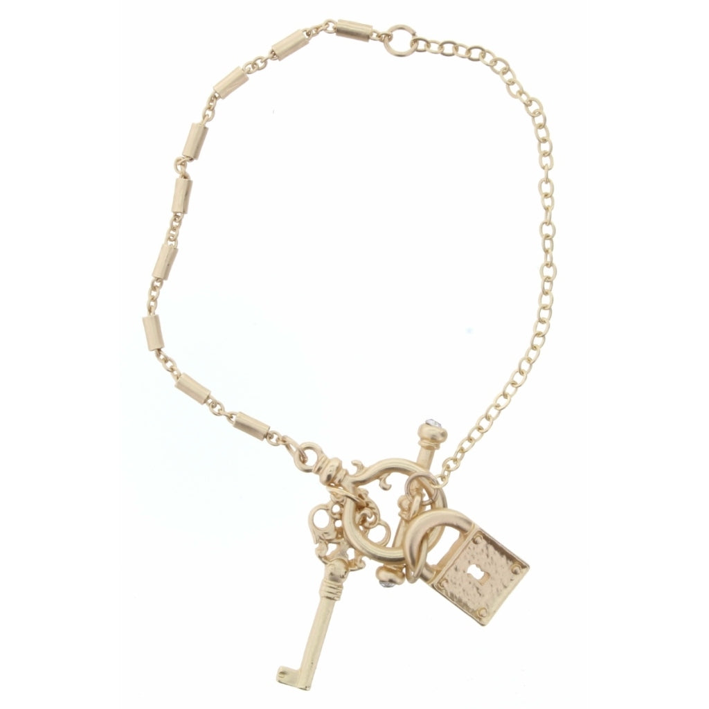 Gold Chain with Key and Padlock Charms - Debs on 5th