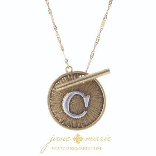 16" 2-Tone Initial Toggle Disc with Gold Chain Link Necklace - Debs on 5th