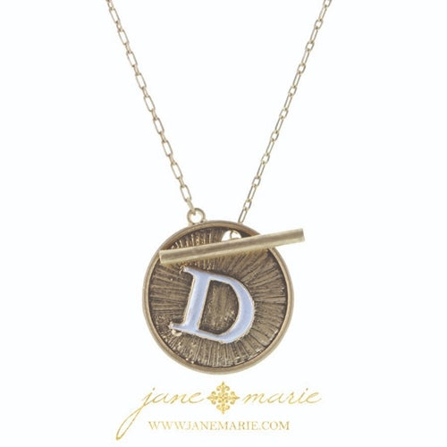 16" 2-Tone Initial Toggle Disc with Gold Chain Link Necklace - Debs on 5th