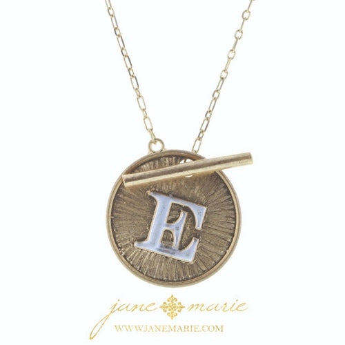 16" 2-Tone Initial Toggle Disc with Gold Chain Link Necklace - Debs on 5th