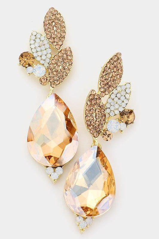 Crystal Rhinestone Pave Leaf Evening Earrings - Debs on 5th