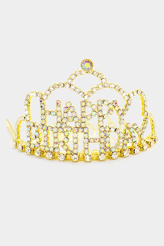 Crystal Rhinestone Happy Birthday Mini Party Tiara - Debs on 5th