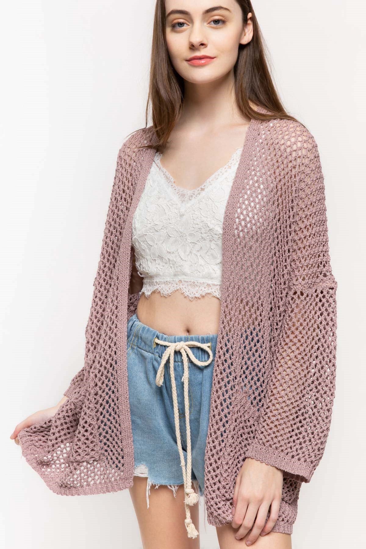 Lightweight Open Weave Boxy Kimono Cardigan - Debs on 5th