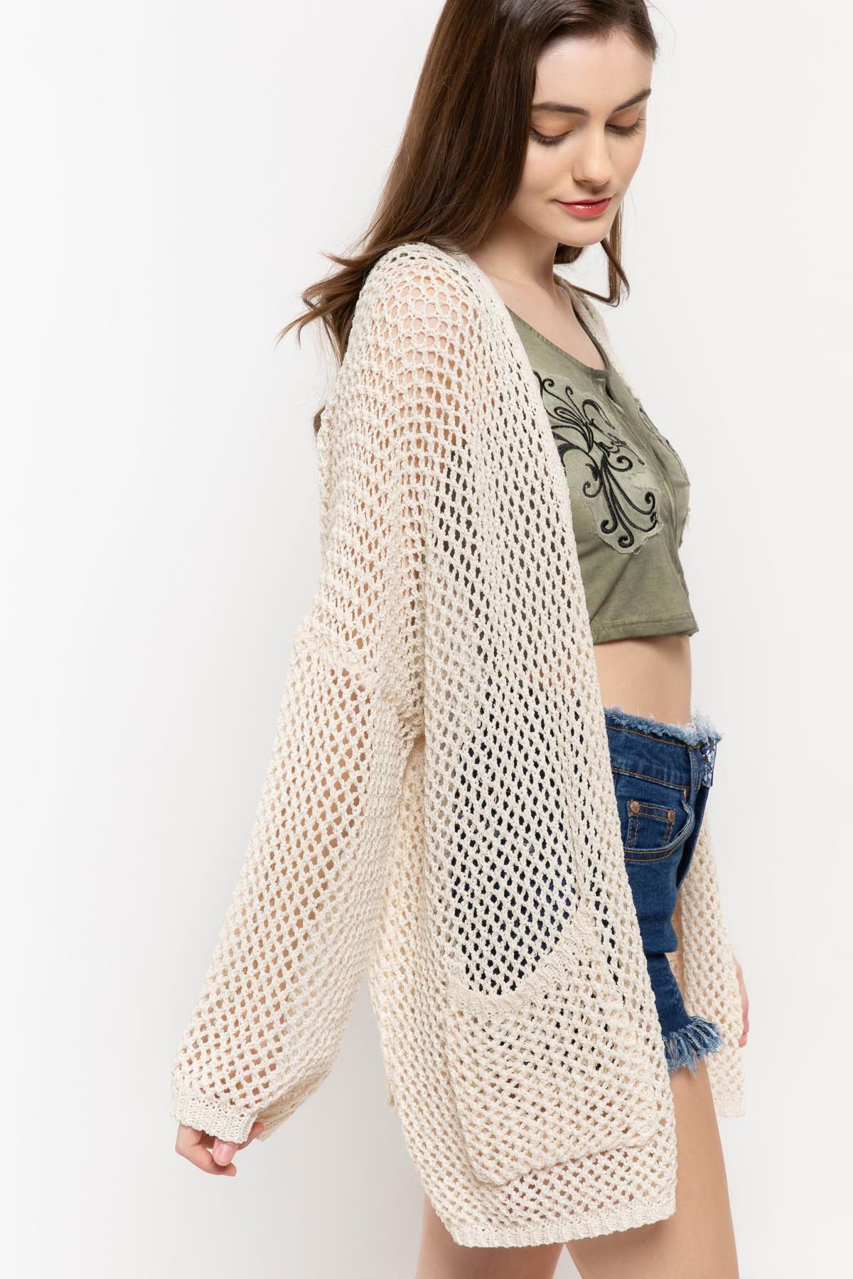 Lightweight Open Weave Boxy Kimono Cardigan - Debs on 5th