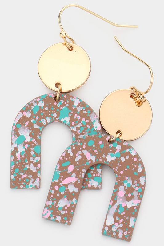 Brass Metal Disc Paint Splash Arch Earrings - Debs on 5th