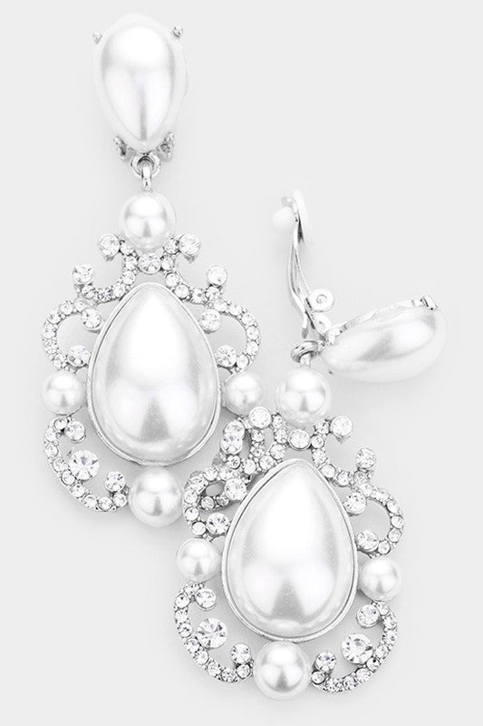 Teardrop Crystal Dangle Evening Clip on Earrings - Debs on 5th