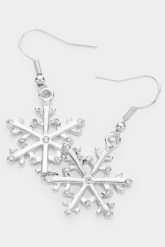 Rhinestone Embellished Snowflake Earrings - Debs on 5th