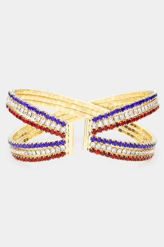 Rhinestone Crisscross Cuff Evening Bracelet - Debs on 5th