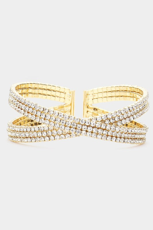 Rhinestone Crisscross Cuff Evening Bracelet - Debs on 5th