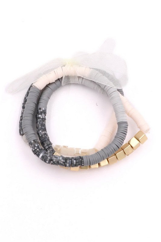 Rubber Bead Metal Square Bead Stretch Bracelet Set - Debs on 5th