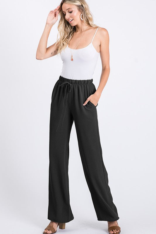Drawstring Waist Tie Wide Leg Pants - Debs on 5th