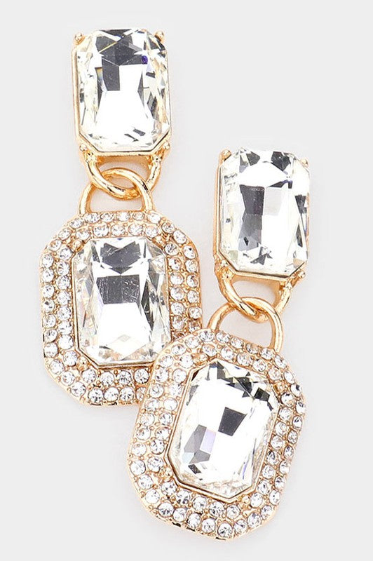 Stone Rhinestone Trimmed Dangle Evening Earrings - Debs on 5th