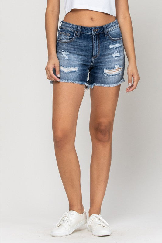 High Rise Destroy Fray Hem BF Shorts - Debs on 5th