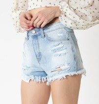 Light Wash Shorts with Rainbow Thread Detailing - Debs on 5th