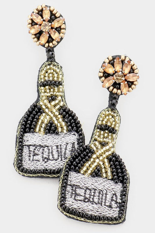 Seed Beaded TEQUILA Message Dangle Earrings - Debs on 5th
