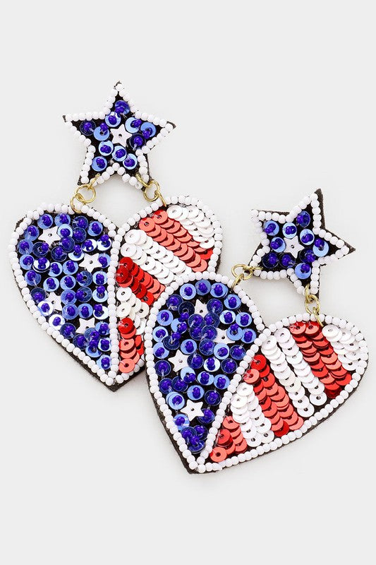 Felt Back Seed Bead American USA Flag Earrings - Debs on 5th