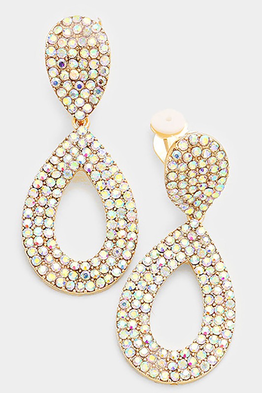 Pave Crystal Rhinestone Teardrop Clip on Earrings - Debs on 5th