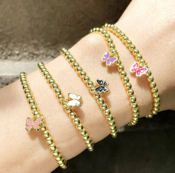 Gold Color Beads Butterfly Charms Bracelet - Debs on 5th