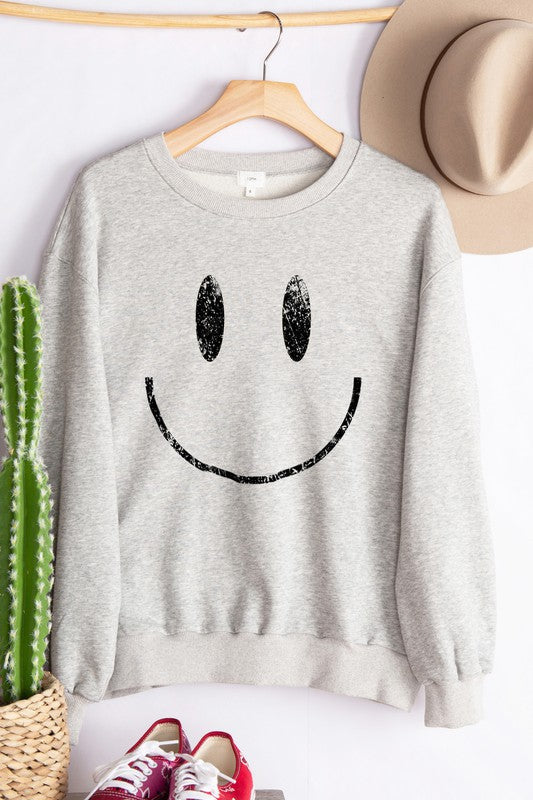 Smile Face Graphic Print Sweatshirt - Debs on 5th