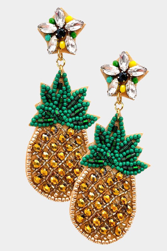 Felt Back Beaded Pineapple Dangle Earrin - Debs on 5th