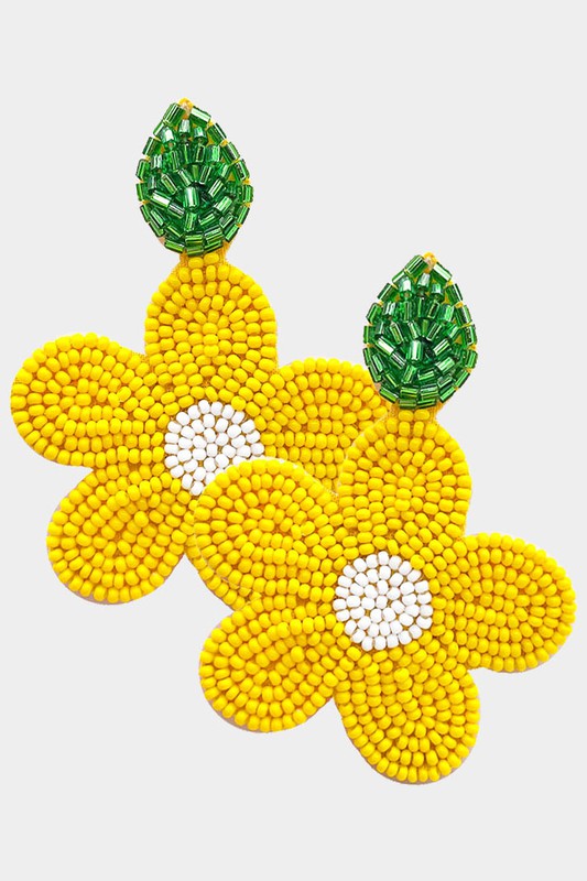 Felt Back Seed Beaded Flower Leaf Earrings - Debs on 5th