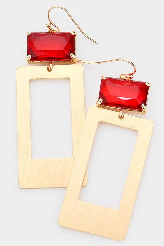 Bead Accented Open Metal Rectangle Link Earrings - Debs on 5th