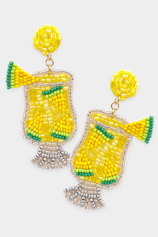 Felt Back Beaded Lime Cocktail Dangle Earrings - Debs on 5th