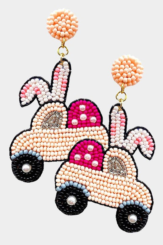 Seed Beaded Easter Bunny Car Earrings - Debs on 5th