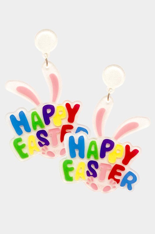 Happy Easter Resin Bunny Dangle Earrings - Debs on 5th
