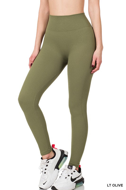 Ribbed Seamless High Waisted Full-Length Leggings - Debs on 5th