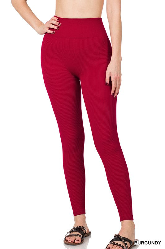 Ribbed Seamless High Waisted Full-Length Leggings - Debs on 5th