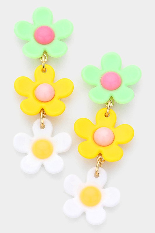 Triple Resin Flower Link Dangle Earrings - Debs on 5th