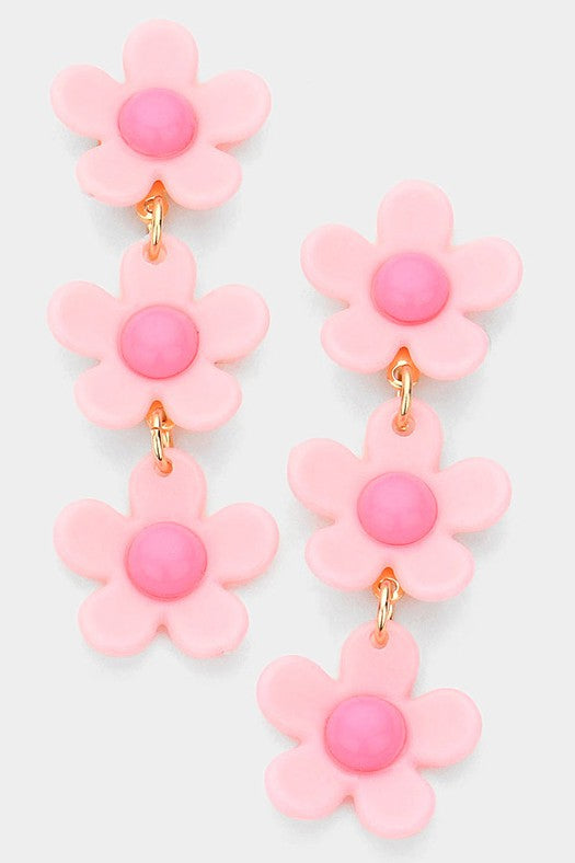 Triple Resin Flower Link Dangle Earrings - Debs on 5th