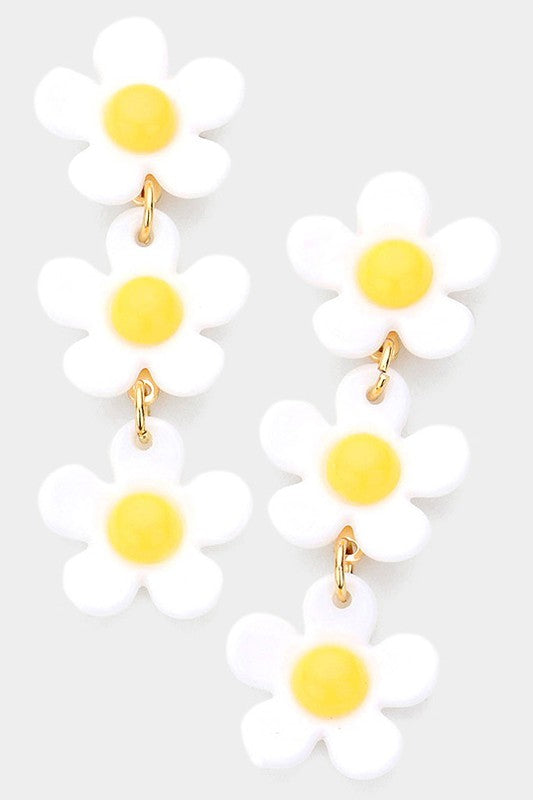Triple Resin Flower Link Dangle Earrings - Debs on 5th