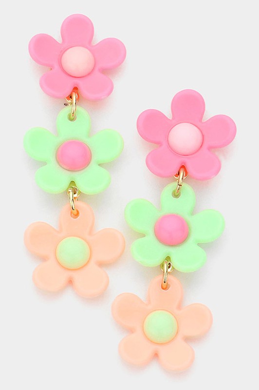 Triple Resin Flower Link Dangle Earrings - Debs on 5th