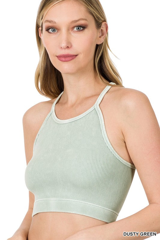 Washed Ribbed Seamless Cropped Cami Top - Debs on 5th