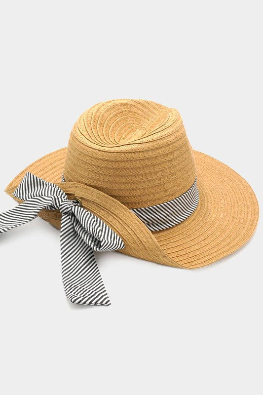 Striped Band Fold Straw Sun Hat - Debs on 5th