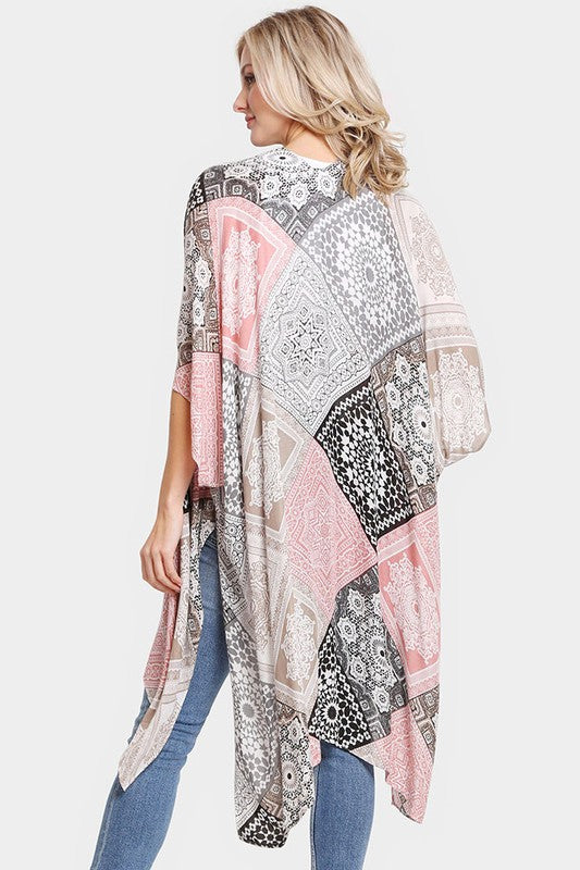 Multi Patterned Cover Up Kimono Poncho - Debs on 5th