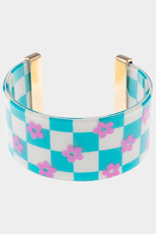 Flower Patterned Striped Resin Cuff Bracelet - Debs on 5th