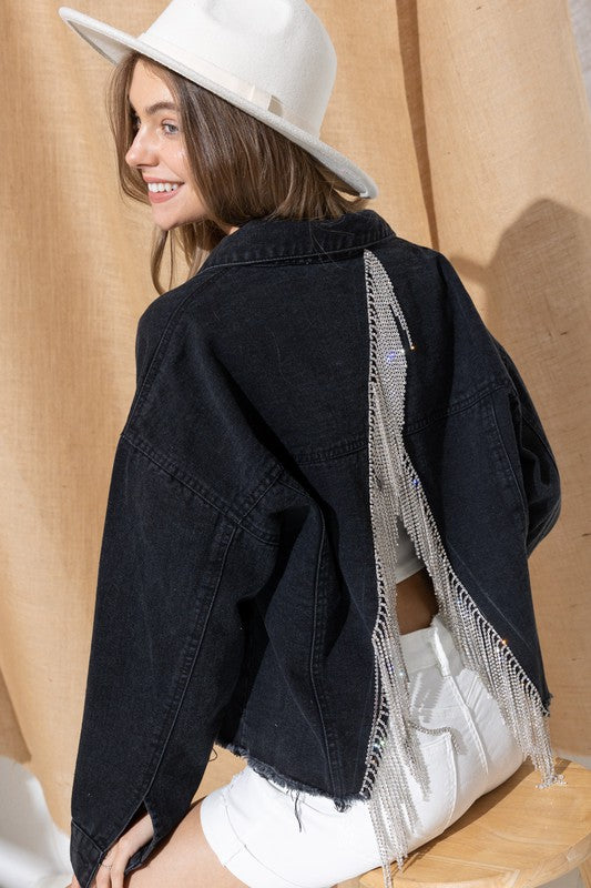 Rhinestone Fringe Denim Jacket - Debs on 5th