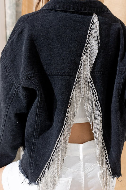 Rhinestone Fringe Denim Jacket - Debs on 5th