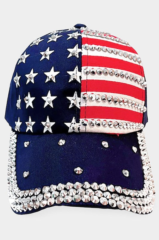 American USA Flag Bling Studded Baseball Cap - Debs on 5th