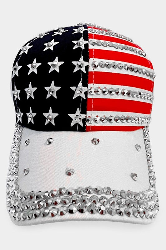 American USA Flag Bling Studded Baseball Cap - Debs on 5th