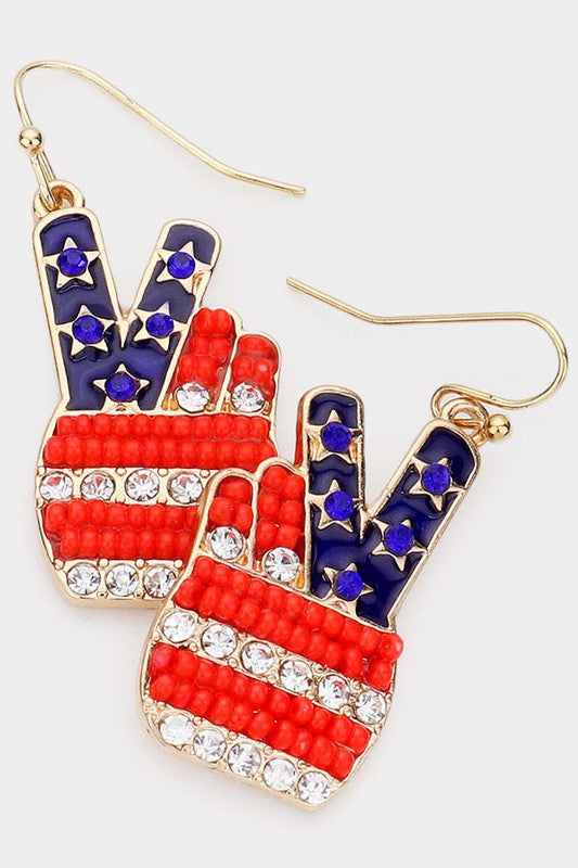 American USA Flag Peace Fingers Sign Earrings - Debs on 5th